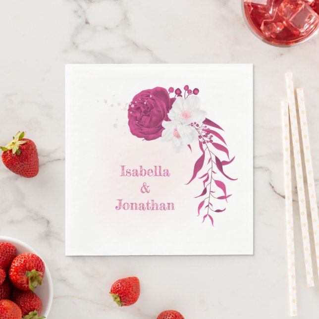 Guardanapo De Papel fuchsia e casamento floral branco (Insitu)