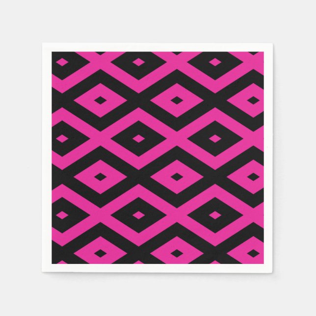 Guardanapo De Papel Fuchsia e padrão de diamante preto (Frente)