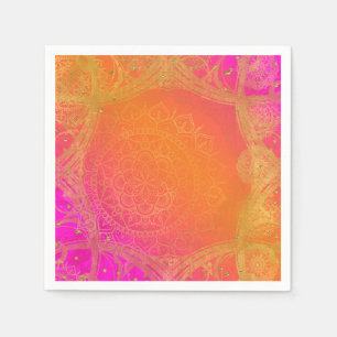 Guardanapo De Papel Fuchsia Rosa Laranja e Dourado Mandala Festa India