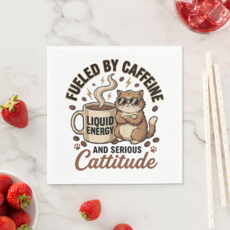 Guardanapo De Papel Fueled by Caffeine and Serious Cattitude Funny Cat