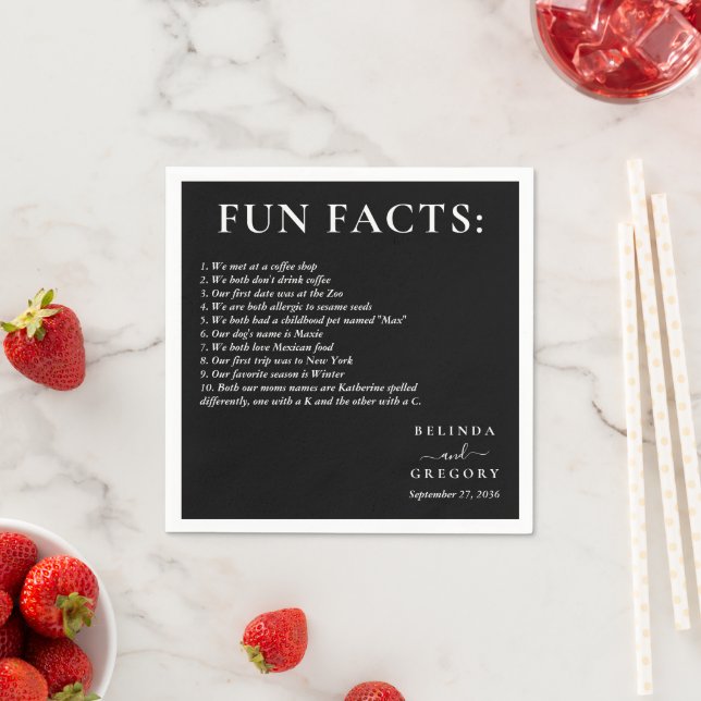 Guardanapo De Papel Fun Facts Wedding Cocktail Text Black White (Insitu)