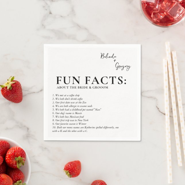 Guardanapo De Papel Fun Facts Wedding Cocktail Text Black White (Insitu)