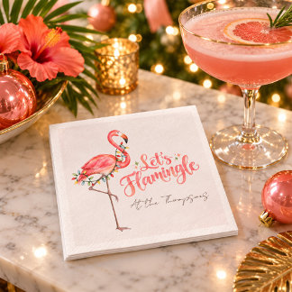 Guardanapo De Papel Fun Pink Flamingo Watercolor Christmas Napkin