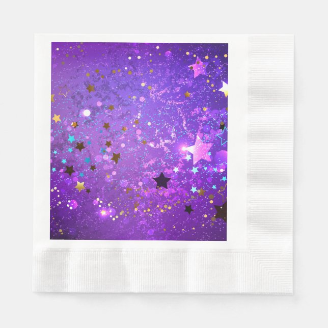 Guardanapo De Papel Fundo de folhas roxas com estrelas (Frente)