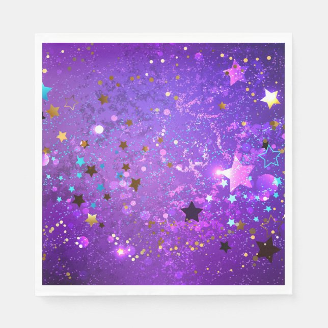 Guardanapo De Papel Fundo de folhas roxas com estrelas (Frente)