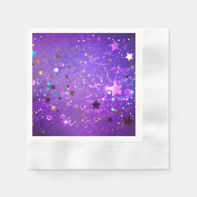 Guardanapo De Papel Fundo de folhas roxas com estrelas (Frente)