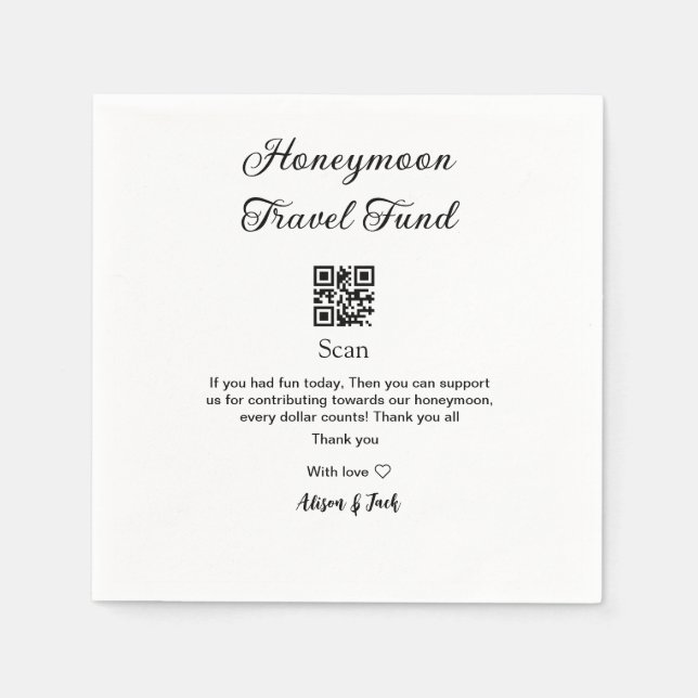 Guardanapo De Papel Fundo de lua de mel ler código QR adicionar nome (Frente)