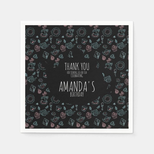 Guardanapo De Papel Fundo do Doodle de Aniversário do Tea Party (Frente)