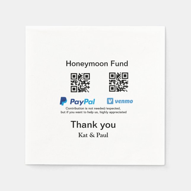 Guardanapo De Papel Fundo Honeymoon PayPal Venmo obrigado de código QR (Frente)