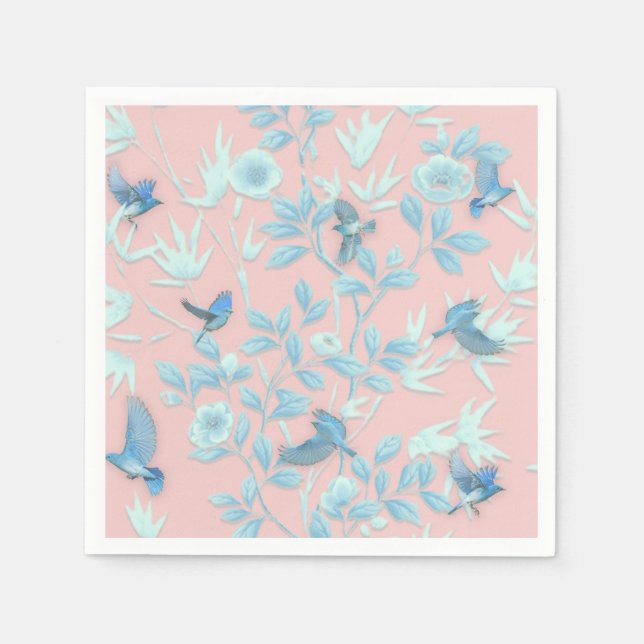 Guardanapo De Papel Fundo rosa com aves e flores (Frente)