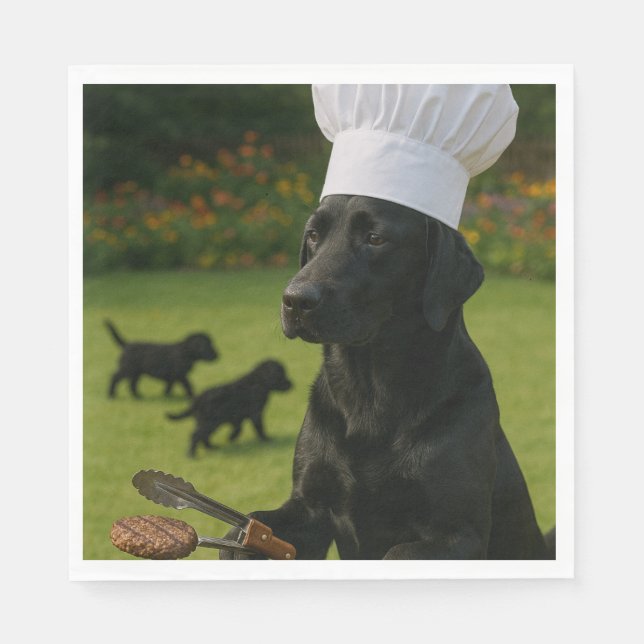 Guardanapo De Papel Funny Black Labrador BBQ ChefSummer Dinner (Frente)