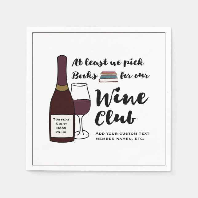 Guardanapo De Papel Funny Book Club | Drink Wine Club Girls Night Out (Frente)
