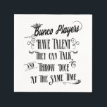Guardanapo De Papel Funny Bunco Napkins<br><div class="desc">Os jogadores de Bunco vão se divertir com este estranho guardanapo Bunco. Citação original de Artífices inspirados em "Jogadores Bunco Têm Talento Que Podem Falar E Jogar Dados Ao Mesmo Tempo". Perfeito para o seu próximo evento de angariação de fundos Bunco ou Bunco.</div>