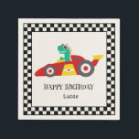 Guardanapo De Papel Funny Dinosaur Birthday garoto de corridas<br><div class="desc">Bonito Dinossauro de Corrida de Aniversário Menino</div>
