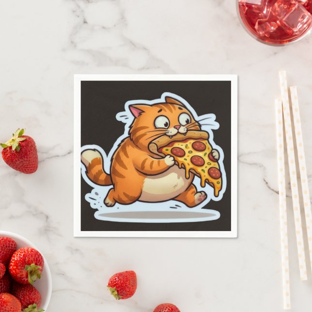 Guardanapo De Papel Funny Orange Cat Eating Pizza Cartoon (Insitu)