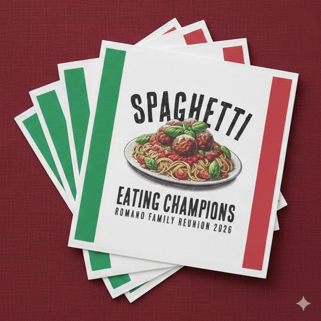 Guardanapo De Papel Funny Spaghetti Eating Champions Family Reunion (Funny Spaghetti Eating Champions Italian Family Reunion Paper Napkins Cover Photo)