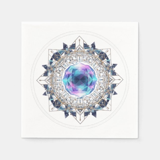 Guardanapo De Papel Futuristic Crystal Mandala – Geometric Tech Art (Frente)