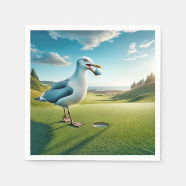Guardanapo De Papel Gaivota Com uma Bola de Golfe (Frente)