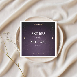 Guardanapo De Papel Galáxia Roxa Dourada Lua Celestial Festa de casame