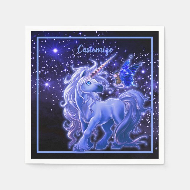 Guardanapo De Papel Galaxy Sparkle Blue Unicorn (Frente)