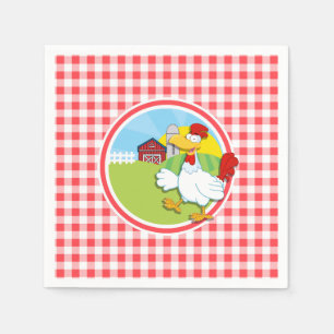 Guardanapo De Papel Galinha da fazenda; Guingão vermelho e branco