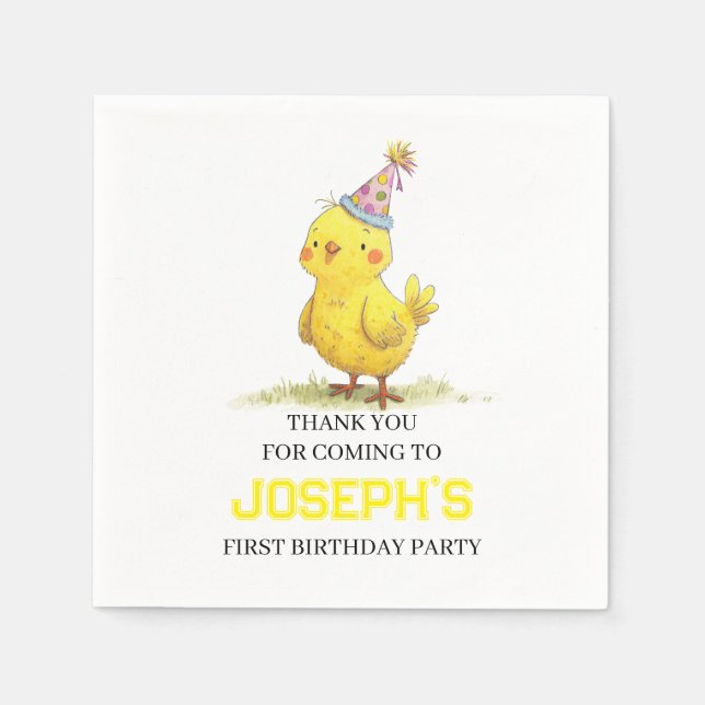 Guardanapo De Papel Galinha de aniversário de Fazenda Pintinho (Frente)