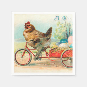 Guardanapo De Papel Galinha-Páscoa-Vintage a Andar por um Ovo de Pásco