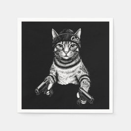 Guardanapo De Papel Gangster Cat Tattoo Art | Cool Streetwear Kitty