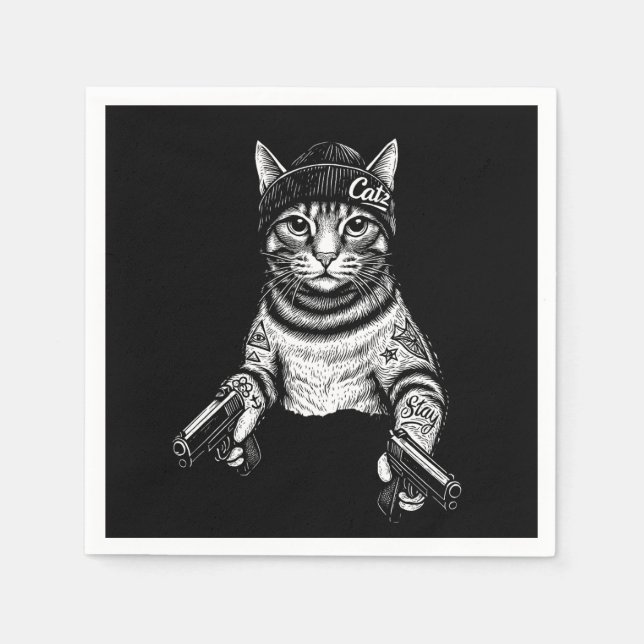 Guardanapo De Papel Gangster Cat Tattoo Art | Cool Streetwear Kitty (Frente)