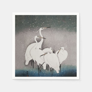 Guardanapo De Papel Garças Japonesas Grous Koson Neve de Inverno