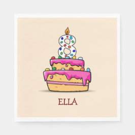 Guardanapo De Papel Garota 8º aniversário, 8º no Bolo Rosa Doce