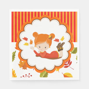 Guardanapo De Papel Garota Adorável de outono Pintada à Mão