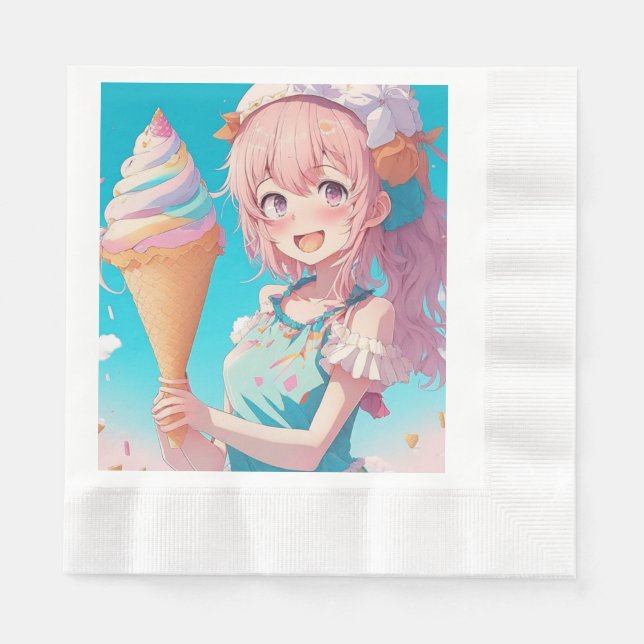 Guardanapo De Papel Garota anime com Sorvete Whimsical Cone Aniversári (Frente)
