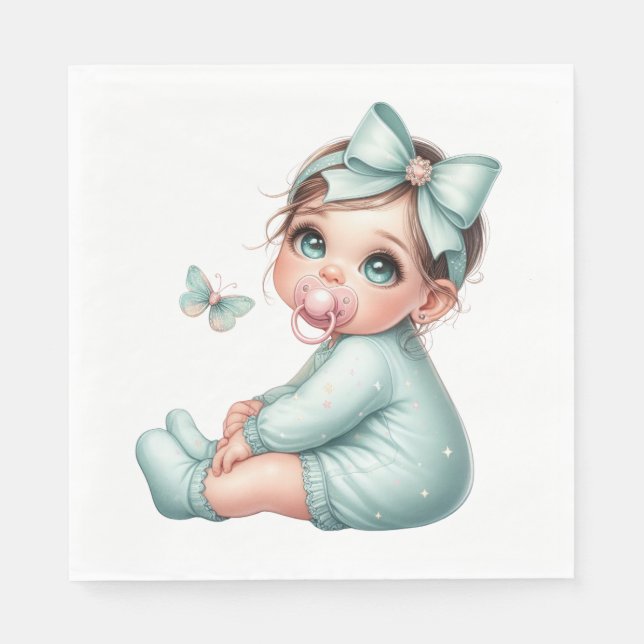 GUARDANAPO DE PAPEL GAROTA BABY VESTIDA EM PASTEL VERDE (Frente)