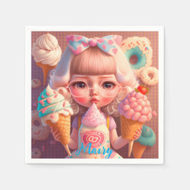 Guardanapo De Papel Garota bonita Kawaii com sorvetes