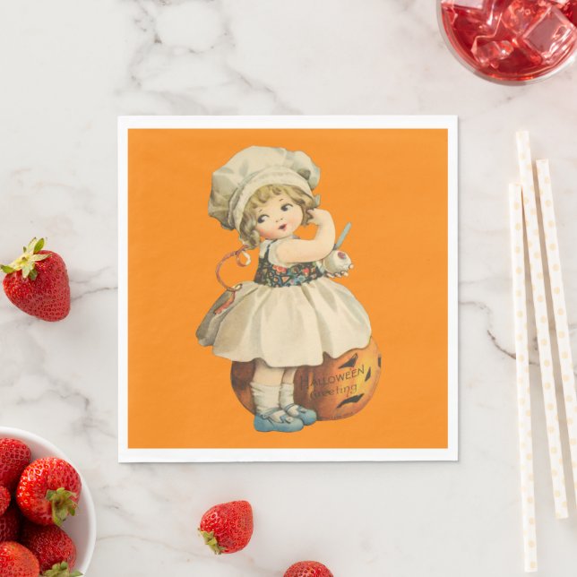 Guardanapo De Papel Garota Carving Apple Halloween (Insitu)