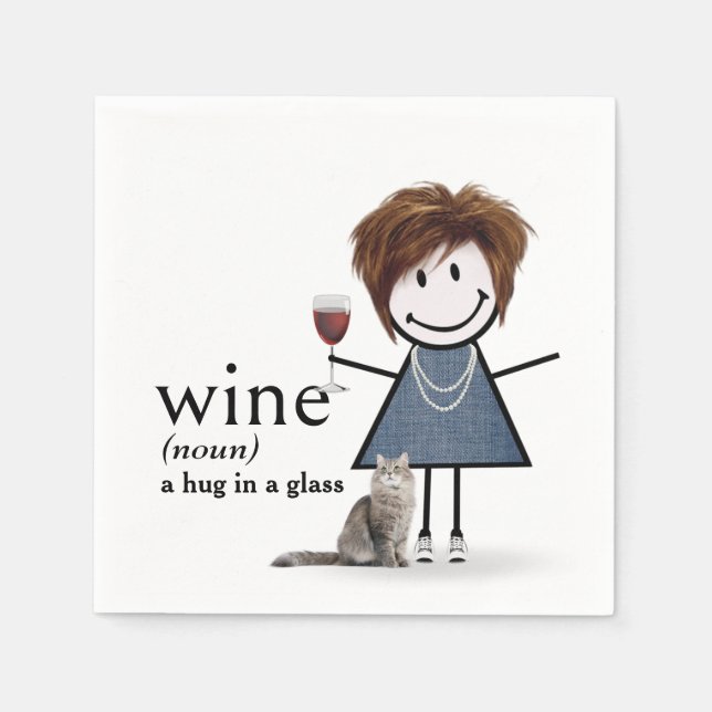 Guardanapo De Papel Garota Com Vinho E Gato (Frente)