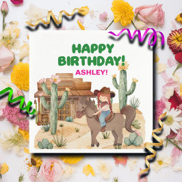 Guardanapo De Papel Garota Cowboy na Festa de aniversário dos Cavalos