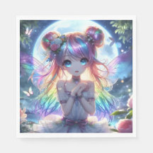 Garota de Anime Cabelo Arco-íris Cantando Fada da