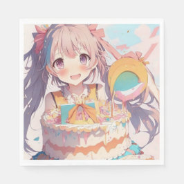 Guardanapo De Papel Garota de Anime com Aniversário Caprichoso