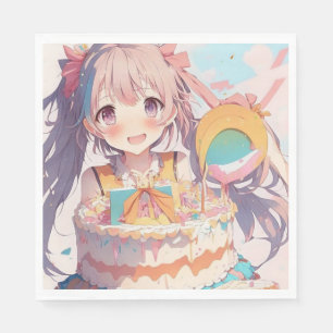 Guardanapo De Papel Garota de Anime com Aniversário Caprichoso