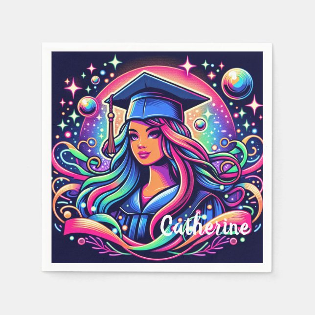 Guardanapo De Papel Garota de Graduação em Cores Neon Personalizadas (Frente)