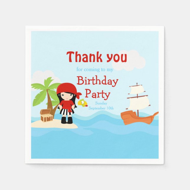 Guardanapo De Papel Garota de Pirata de Cabelo Negro Bonito no Anivers (Frente)