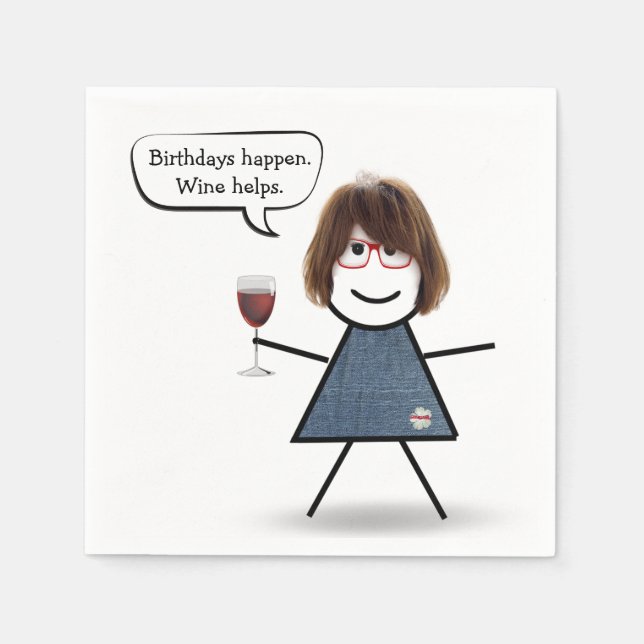 Guardanapo De Papel Garota do Stick de Aniversário com Vinho Tinto   (Frente)