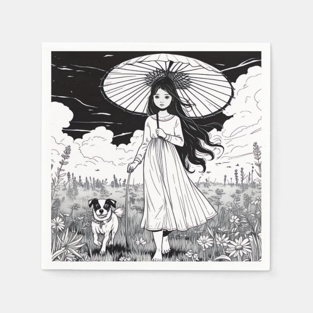 Guardanapo De Papel Garota dos Guarda-chuvas (Frente)