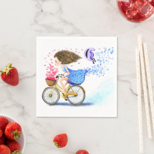 Guardanapo De Papel Garota Feliz Em Uma Bicicleta - Amor Romântico