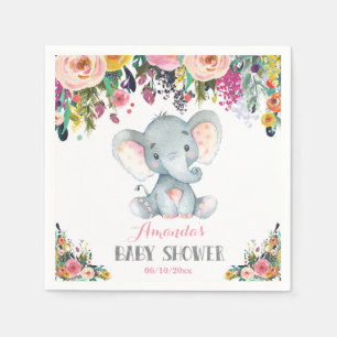 Guardanapo De Papel Garota Floral Chá de fraldas Elefante Rosa Napkins