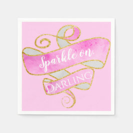 Guardanapo De Papel Garota Leve Rosa Dourada Glitter Sparkle Ligada, Q