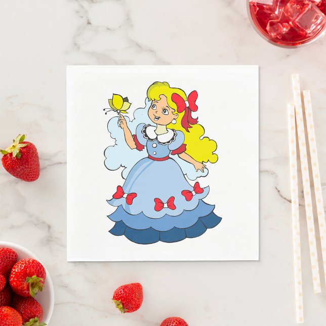 Guardanapo De Papel Garota Loira de Azul Vestido de Princesa com Borbo (Criador carregado)
