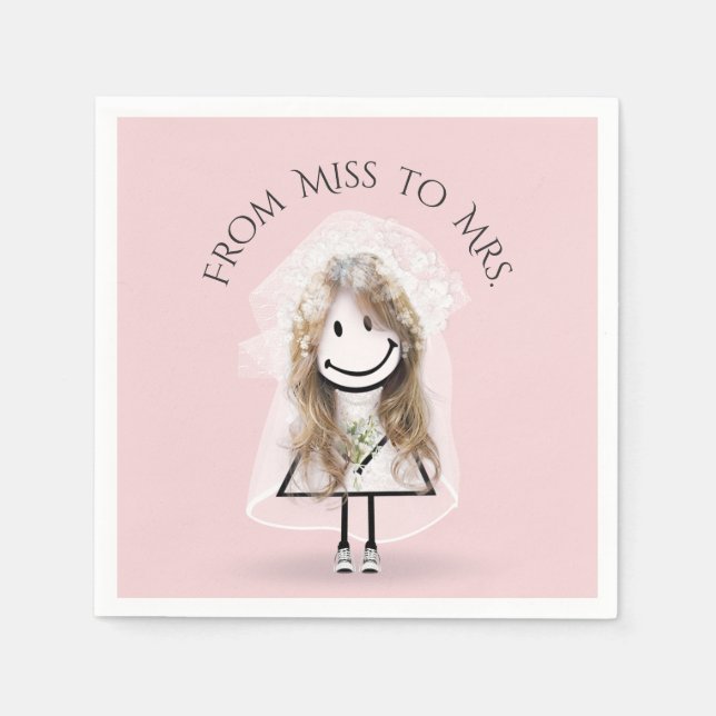 Guardanapo De Papel Garota-palha-noiva em tênis com Buquê margarida (Frente)